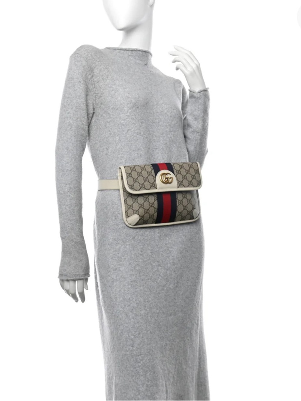 New GG Supreme Monogram Web Small Ophidia Belt Bag 95 38 Beige Ebony White - Picture 2 of 12